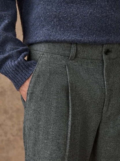 Grey Regular Tapered Fit Smart Textured Trouser With Wool