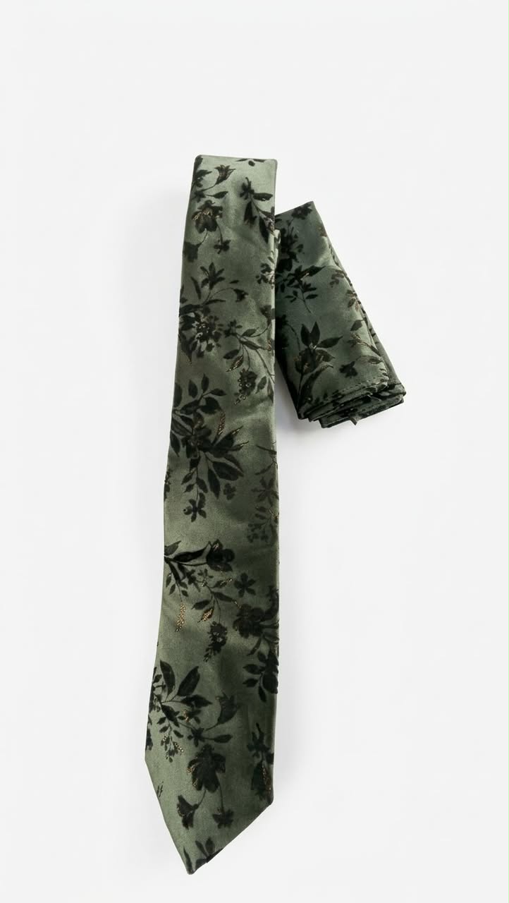 Forest Green Floral Tie & Pocket Square Set