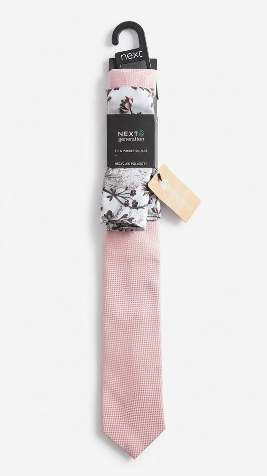 Next Generation Pink Textured Tie and Floral Pocket Square Set.