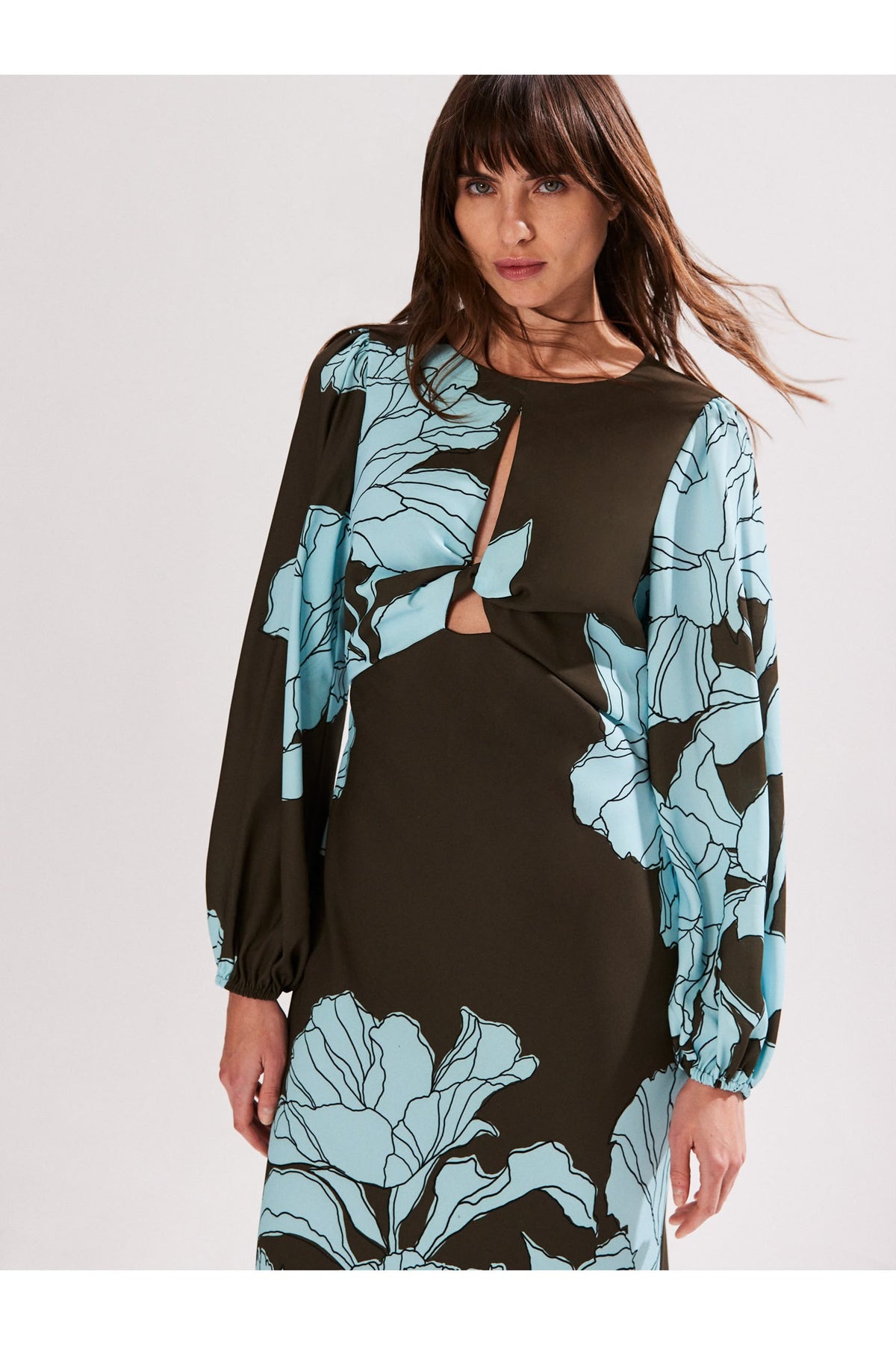 Mae Floral Twist Front Midi Dress