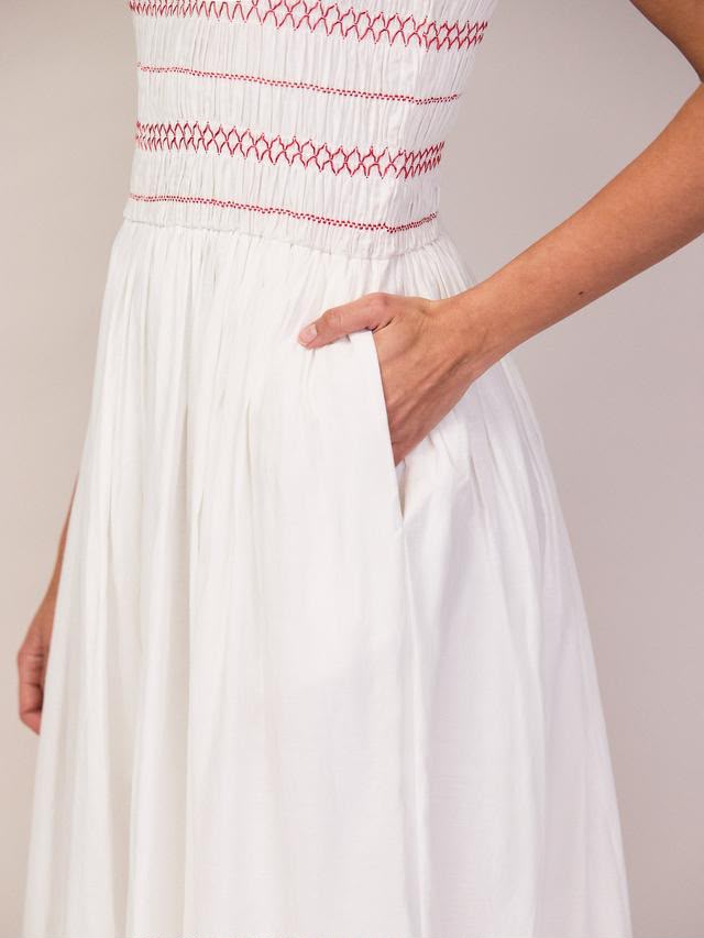 Cotton Blend Sleeveless Frill Neck Midi Dress