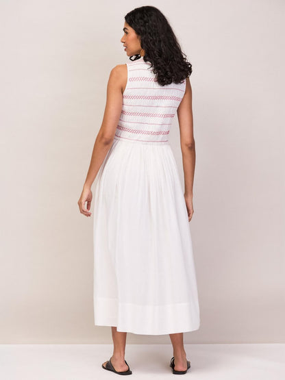 Cotton Blend Sleeveless Frill Neck Midi Dress