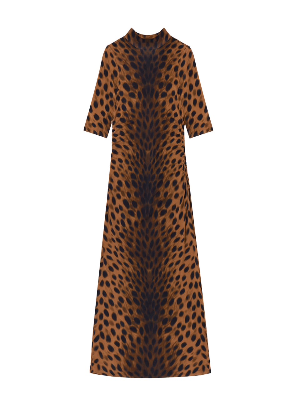 Brown Leopard Print Mock Neck Jersey Dress