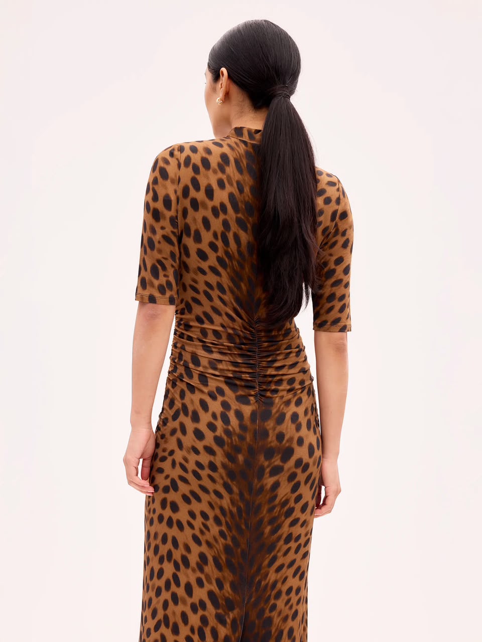 Brown Leopard Print Mock Neck Jersey Dress
