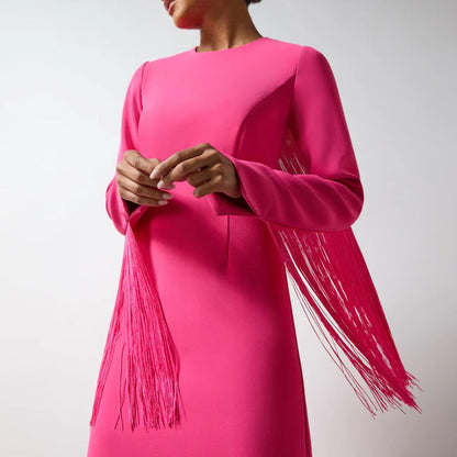 Pink Fringe Sleeve Dress