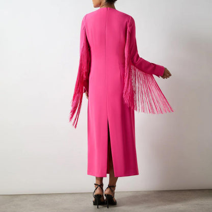 Pink Fringe Sleeve Dress