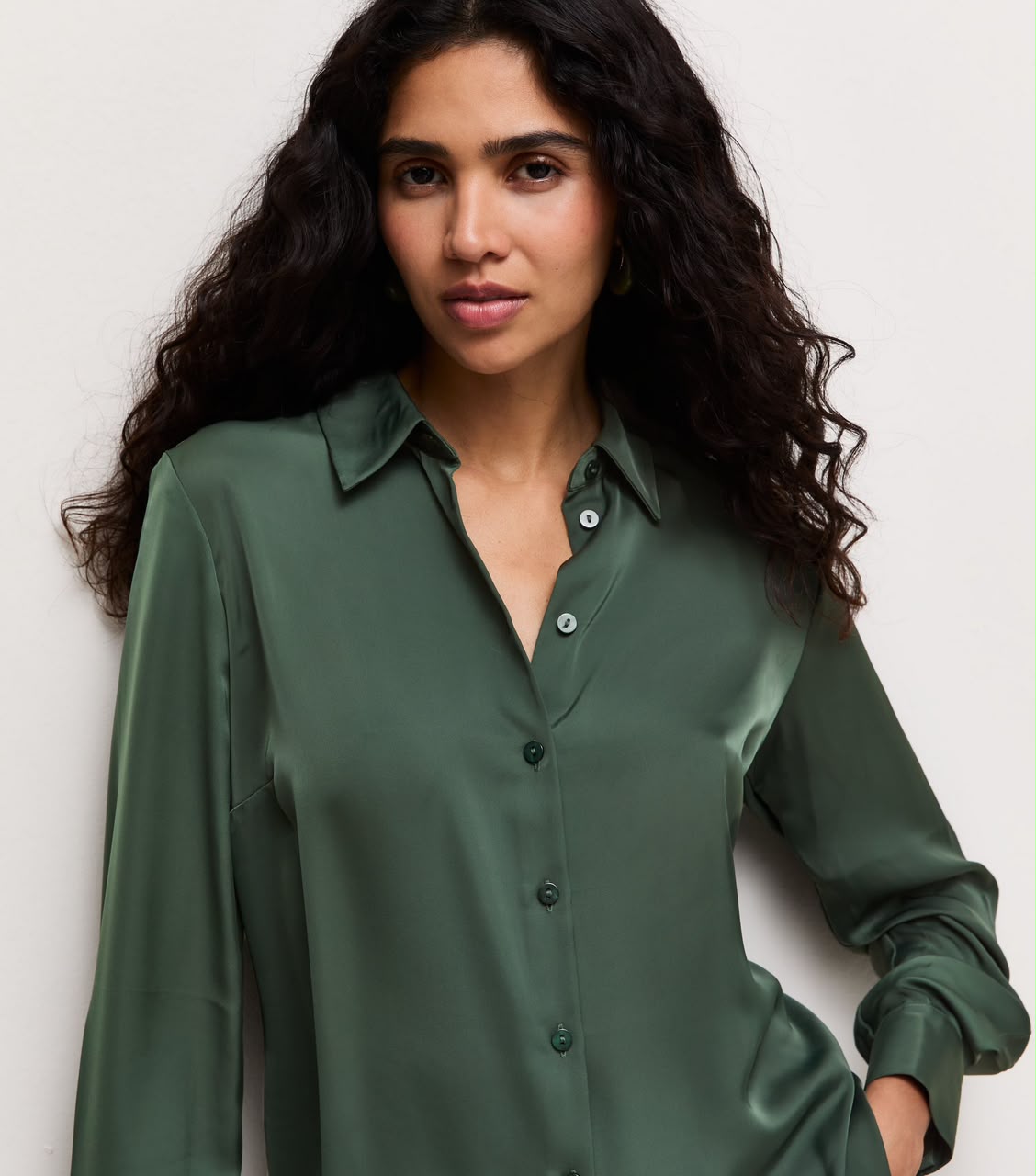 Green Satin Long Sleeve Shirt