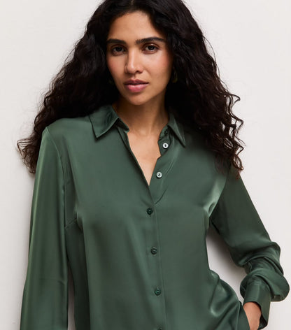 Green Satin Long Sleeve Shirt