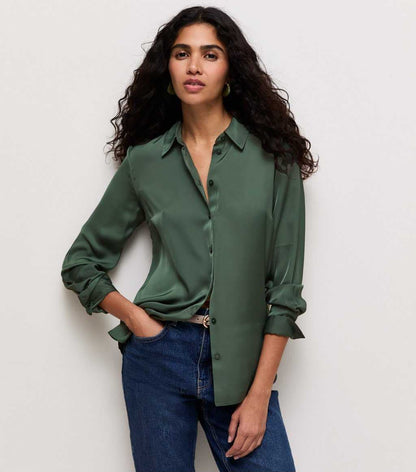 Green Satin Long Sleeve Shirt