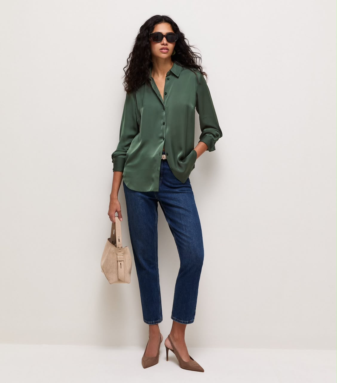 Green Satin Long Sleeve Shirt