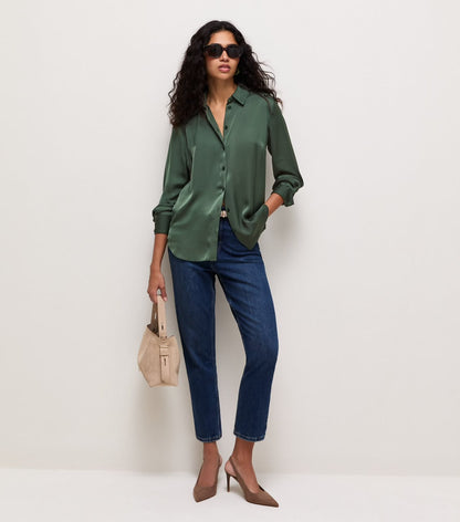 Green Satin Long Sleeve Shirt