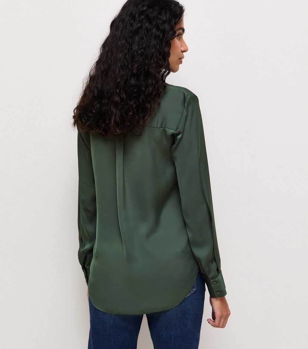 Green Satin Long Sleeve Shirt