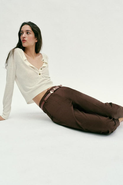 Zara Mid Waist Cropped Trouser With Belt
