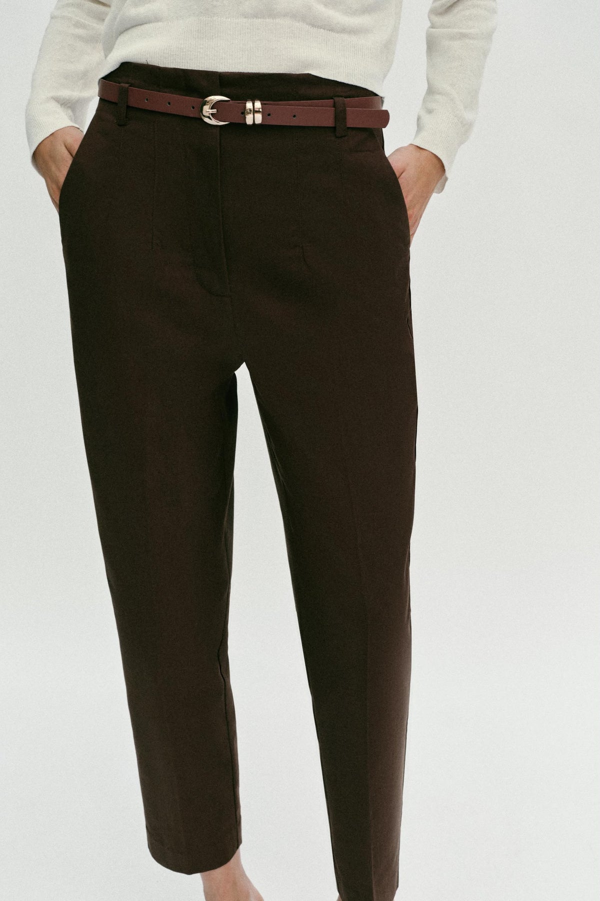 Zara Mid Waist Cropped Trouser With Belt