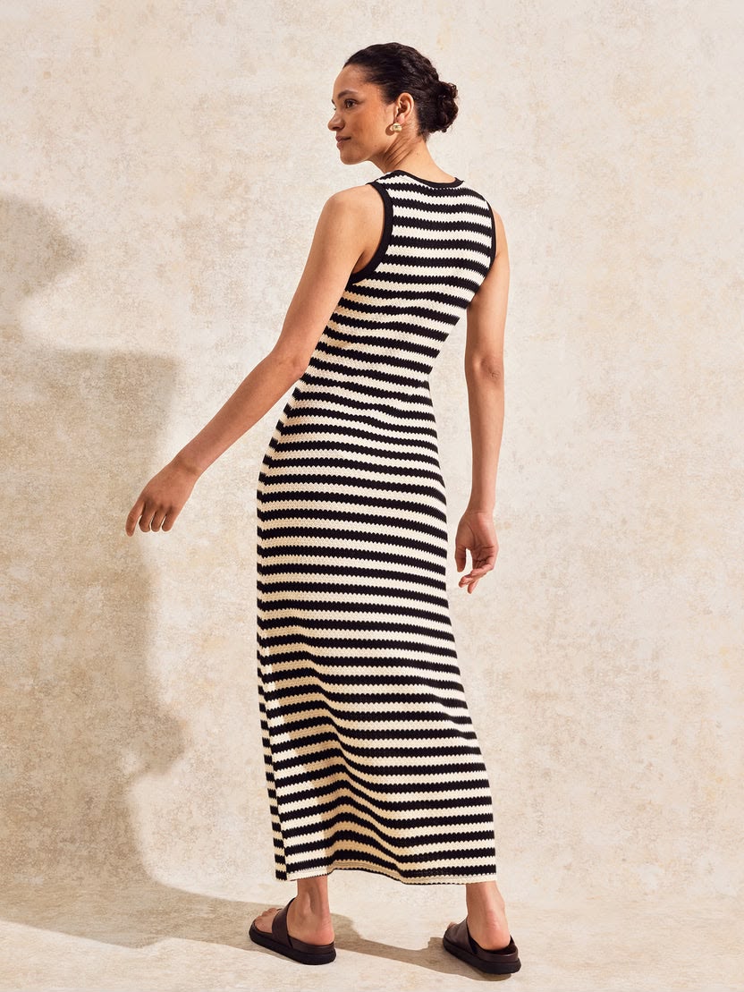 Mono Chevron Stripe Knitted Dress