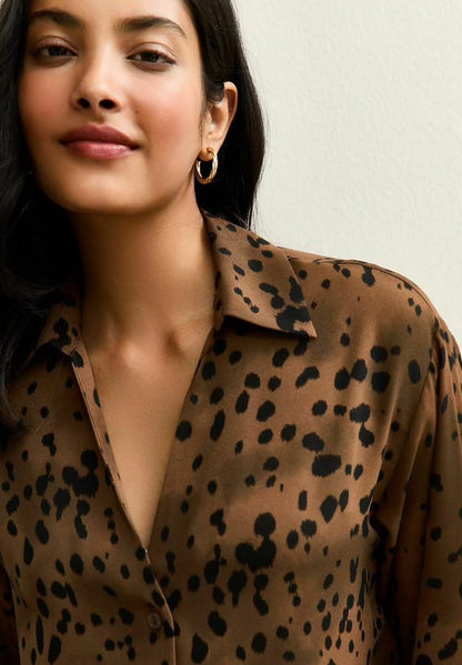 Petite Brown Spotty Open Collar Shirt