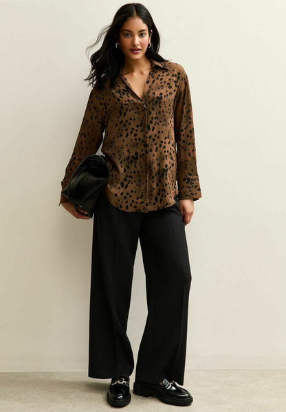 Petite Brown Spotty Open Collar Shirt