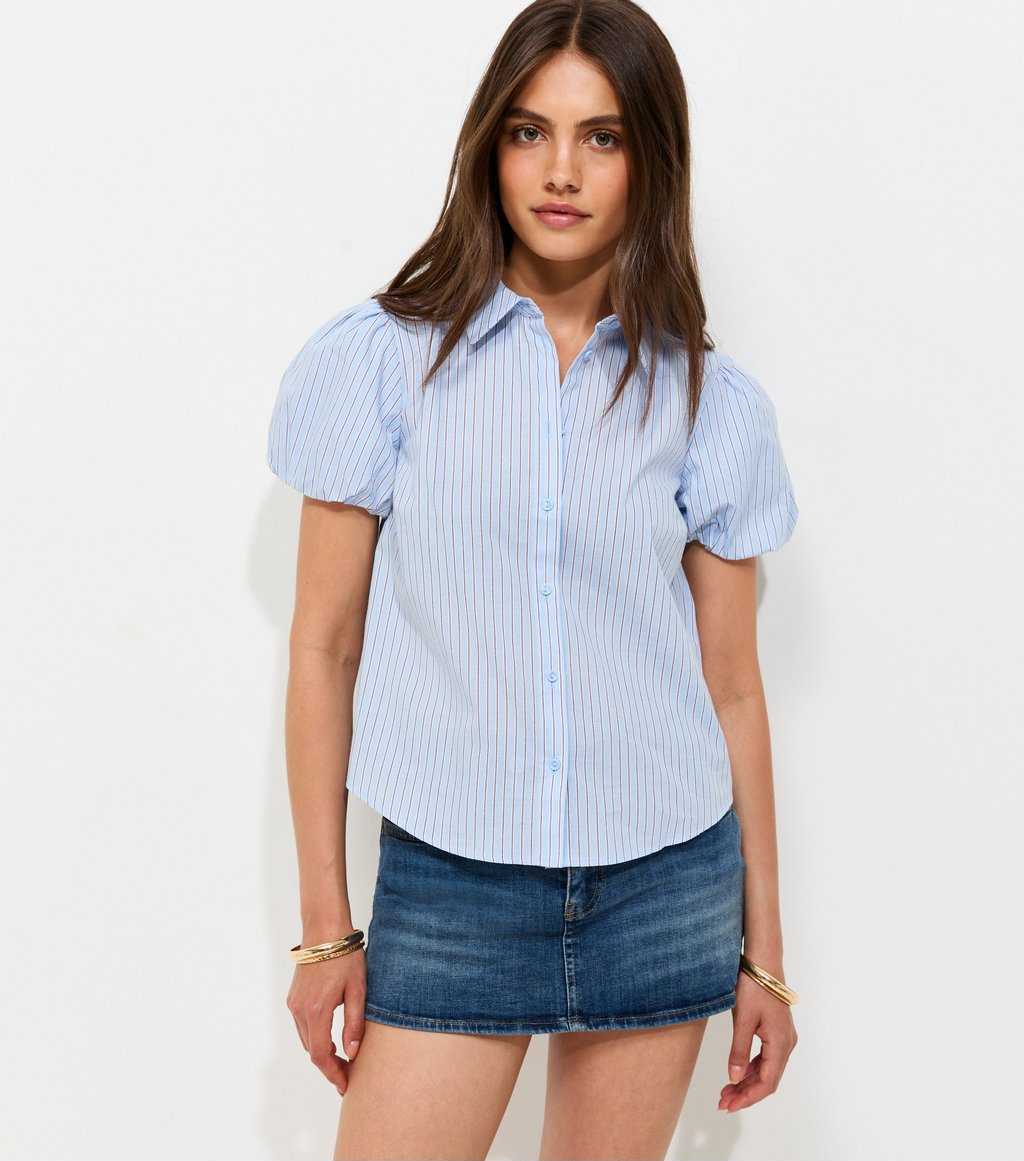 Blue Stripe Puff Sleeve Shirt