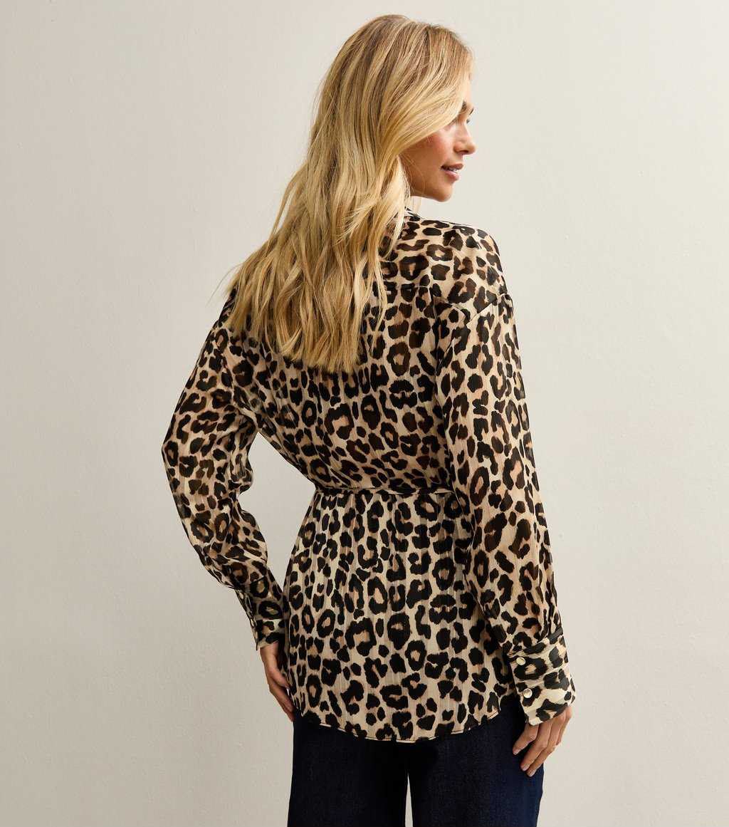 Brown Animal Print Tie Belt Shirt