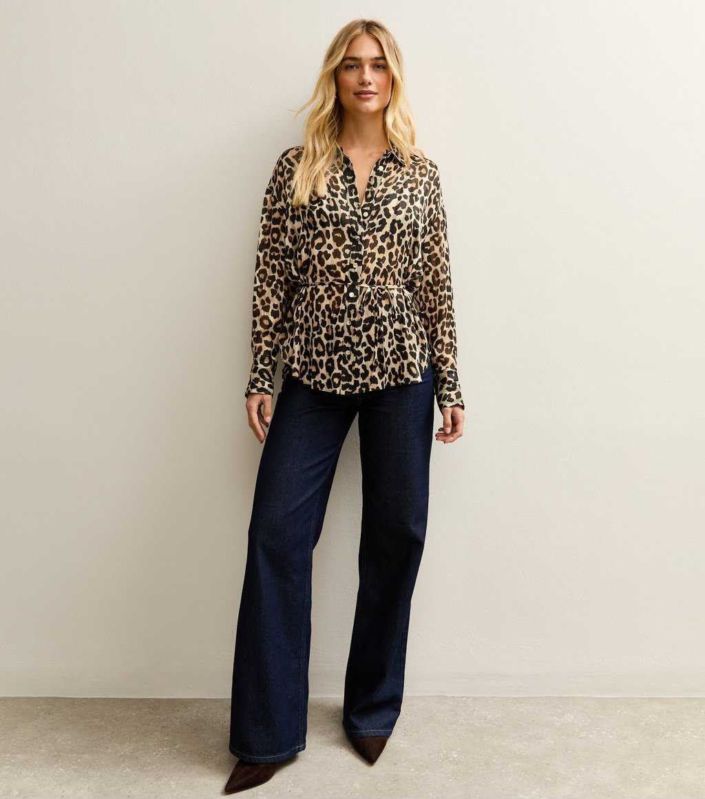 Brown Animal Print Tie Belt Shirt