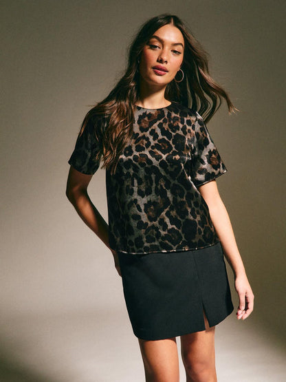 Black Animal Print Gliffery Short Sleeve Top