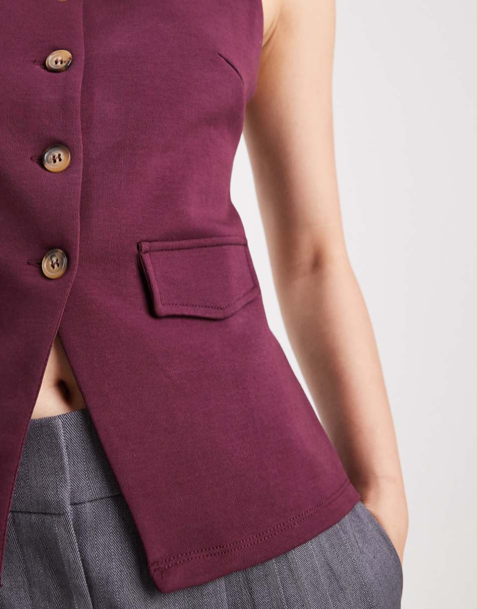 Square Neck Button Through Sleeveless Top