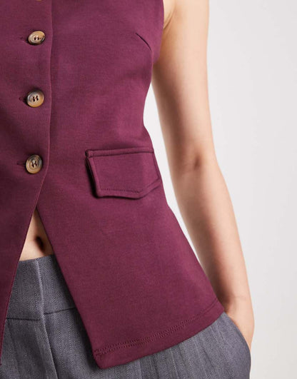 Square Neck Button Through Sleeveless Top