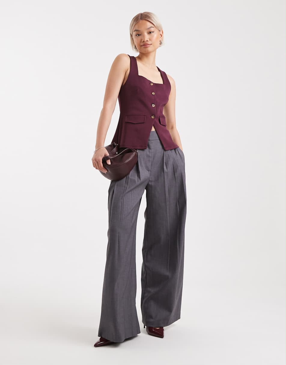 Square Neck Button Through Sleeveless Top