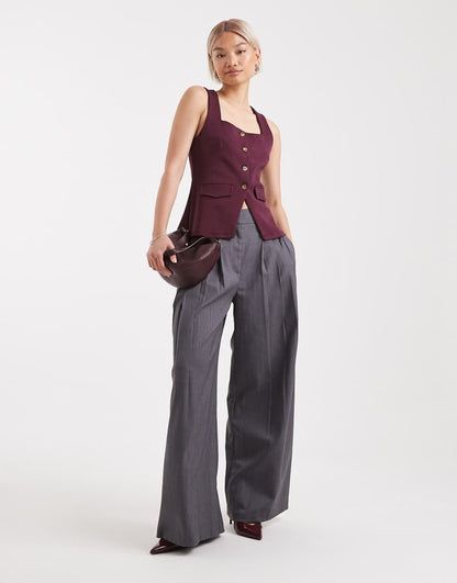 Square Neck Button Through Sleeveless Top