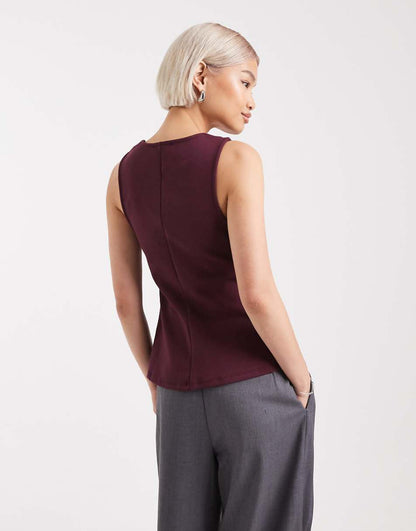 Square Neck Button Through Sleeveless Top