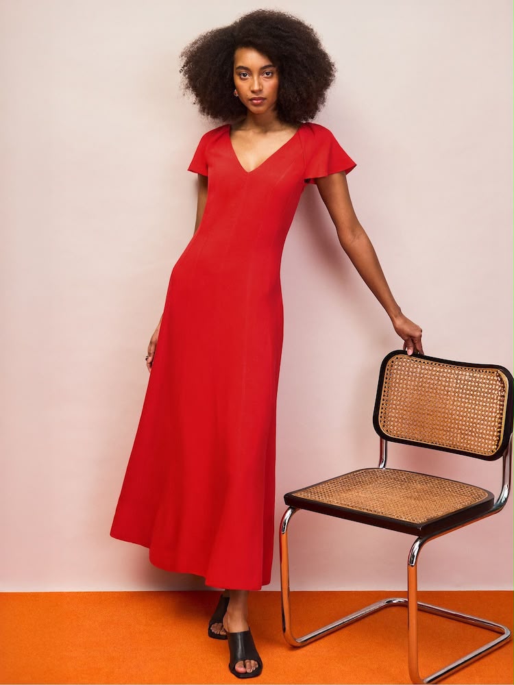 Red Flutter Sleeve Dress
