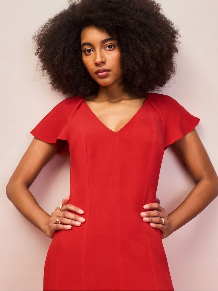 Red Flutter Sleeve Dress