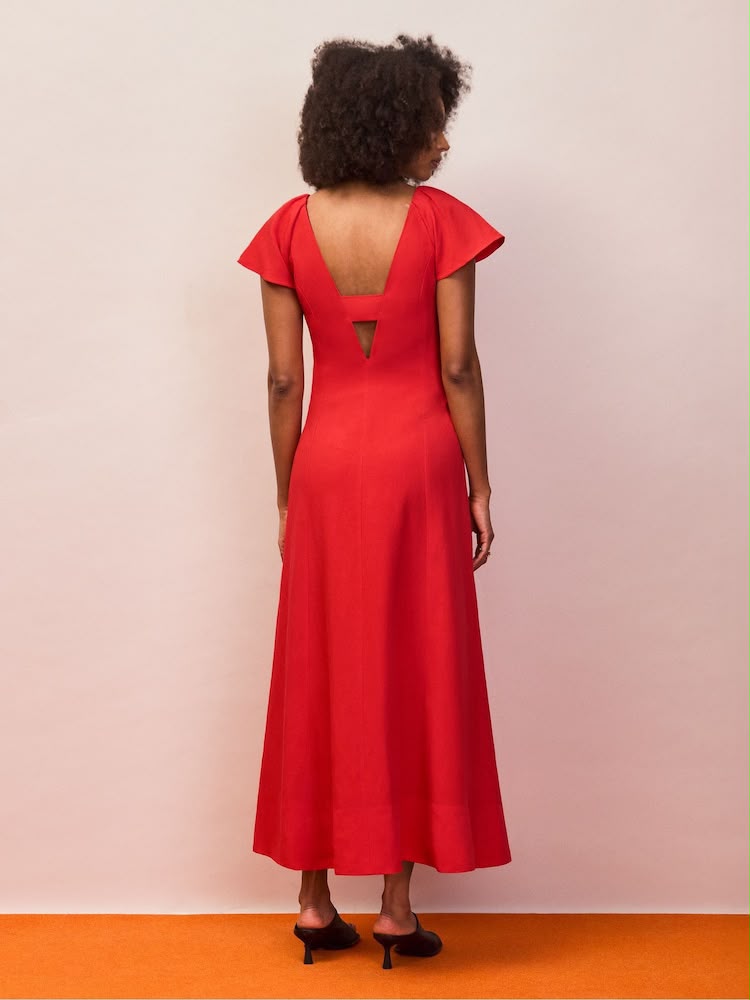 Red Flutter Sleeve Dress