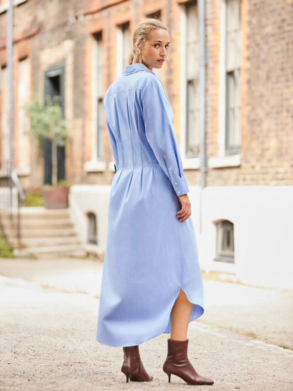 Blue Striped Midi Shirt Dress