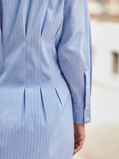 Blue Striped Midi Shirt Dress