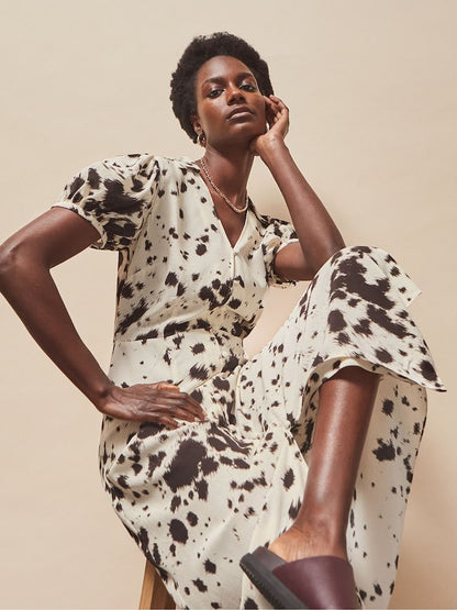 Animal Print Button Front Shirt Dress