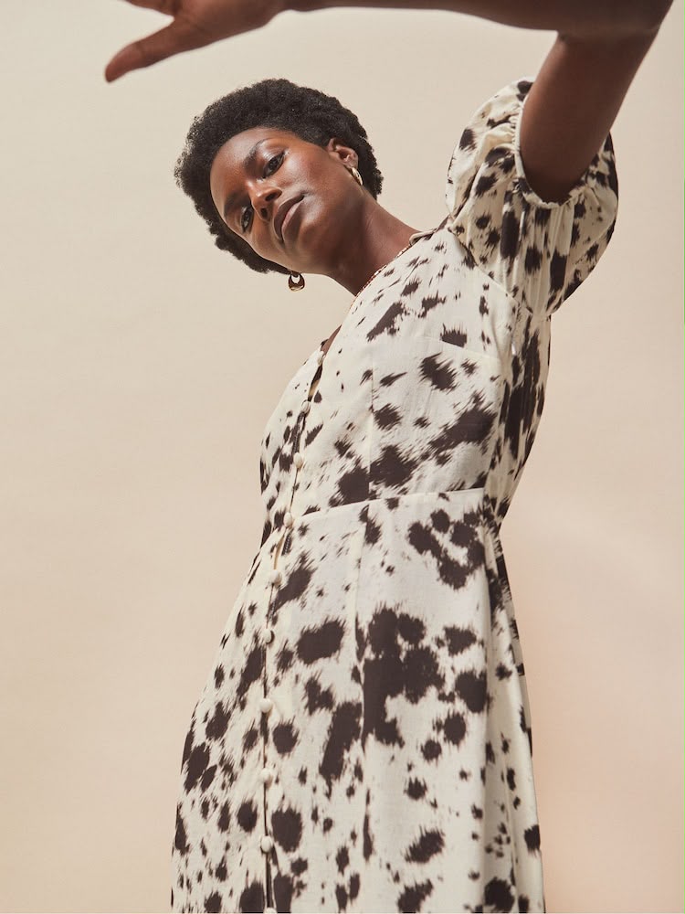 Animal Print Button Front Shirt Dress