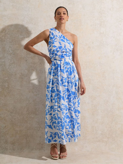 Blue Aubrey Leaf Printed One Should Cotton Dress