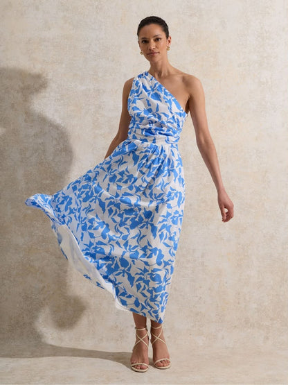 Blue Aubrey Leaf Printed One Should Cotton Dress
