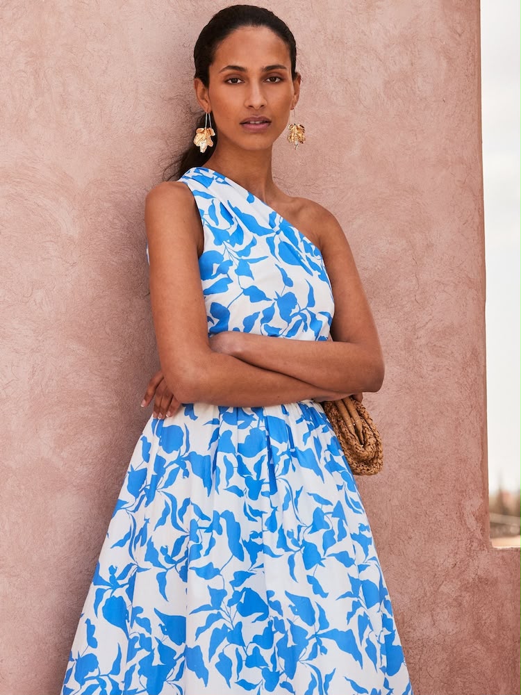 Blue Aubrey Leaf Printed One Should Cotton Dress