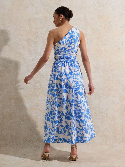 Blue Aubrey Leaf Printed One Should Cotton Dress