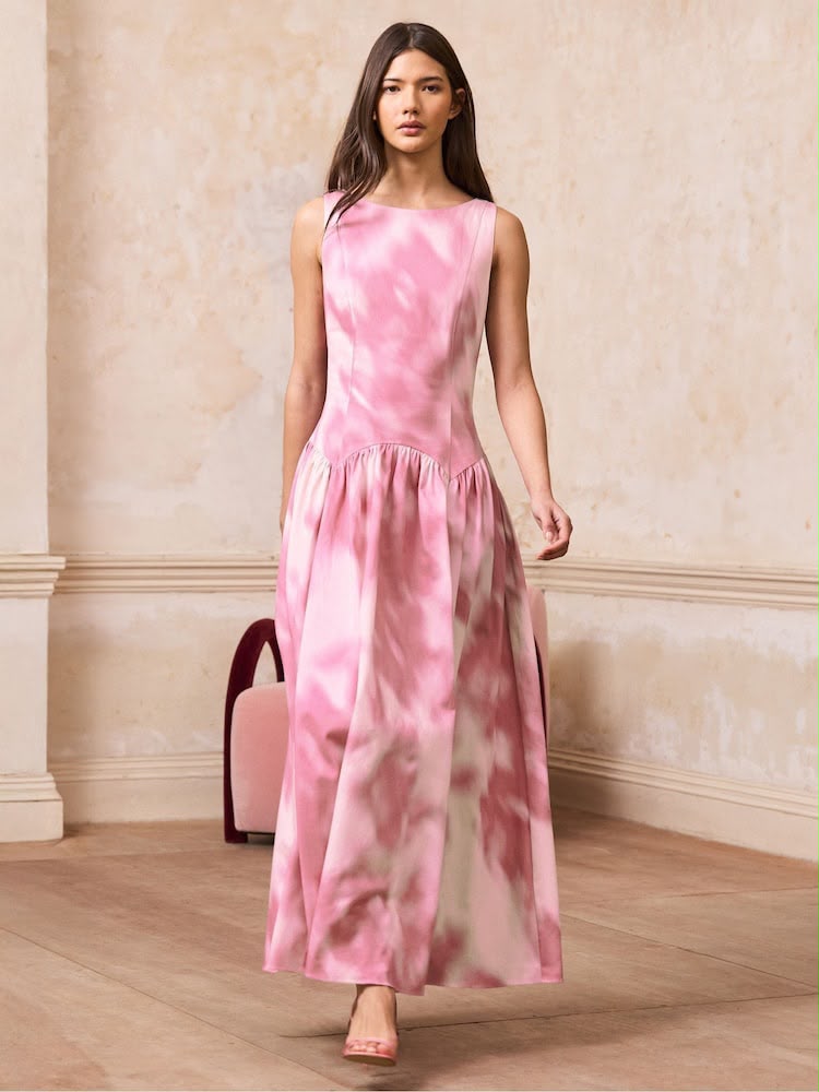 Pink Blurred Dropped Waist Dress