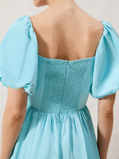 Alba Blue Bardot Puff Sleeve Maxi Dress