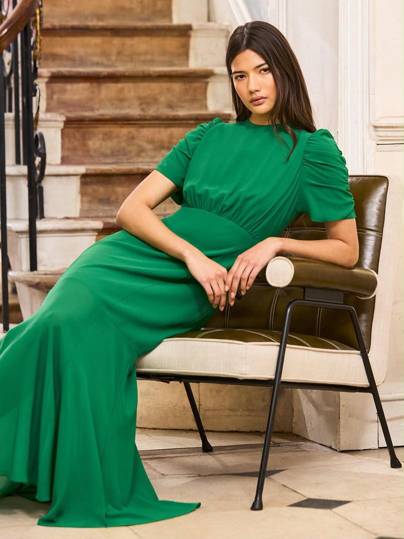 Belle Puff Sleeve Maxi Dress Green