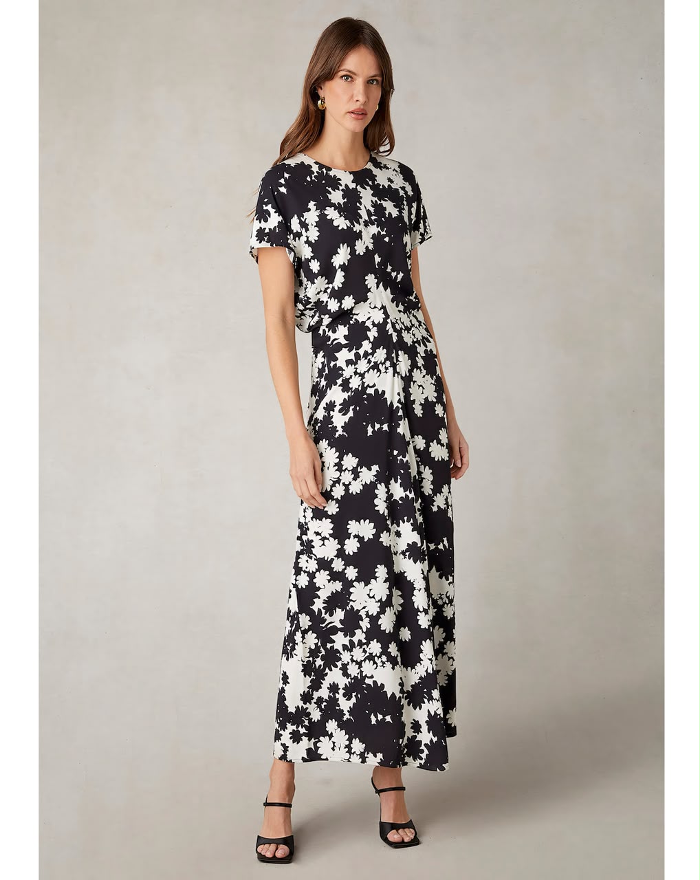 Harper Mono Floral Flutter Sleeve Midaxi Dress