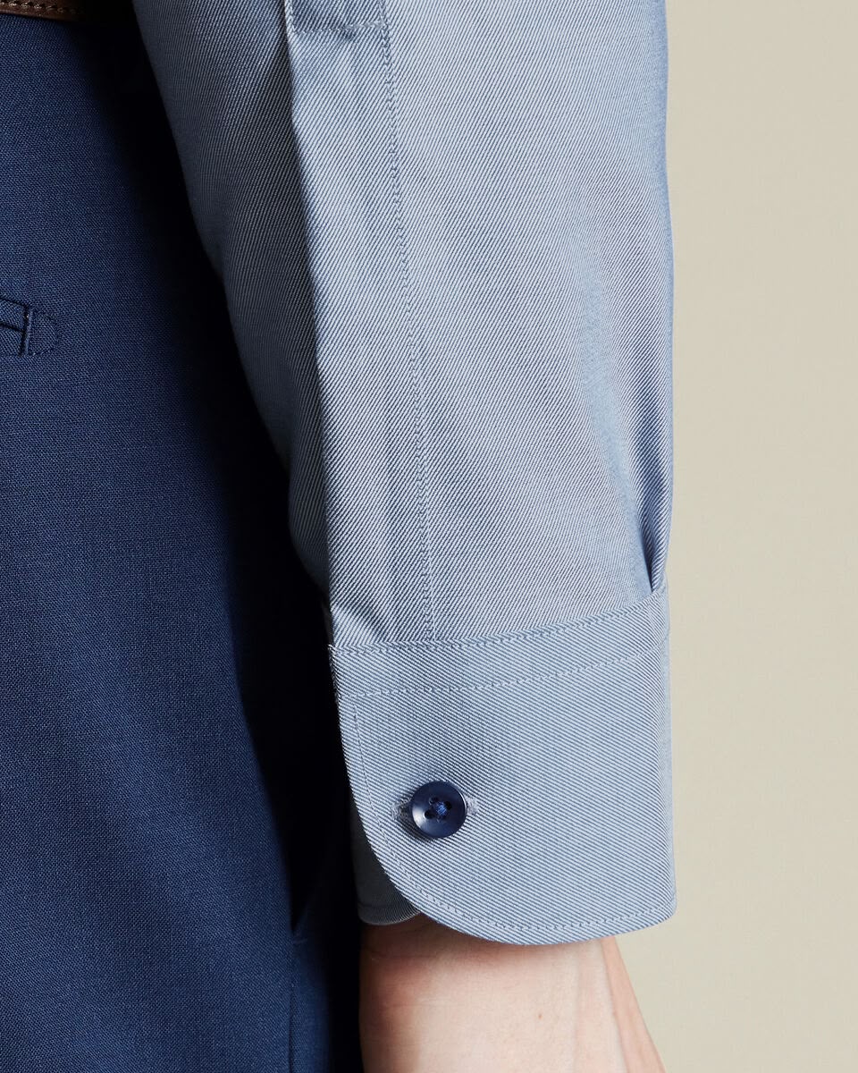 Semi-Cutaway Collar Non-Iron Stretch Printed Trim Slim Fit Shirt - Steel Blue
