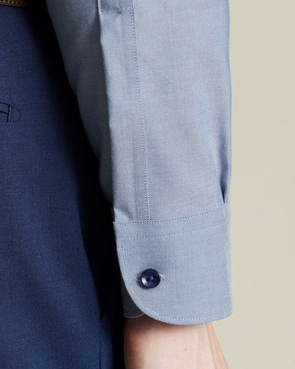 Semi-Cutaway Collar Non-Iron Stretch Printed Trim Slim Fit Shirt - Steel Blue