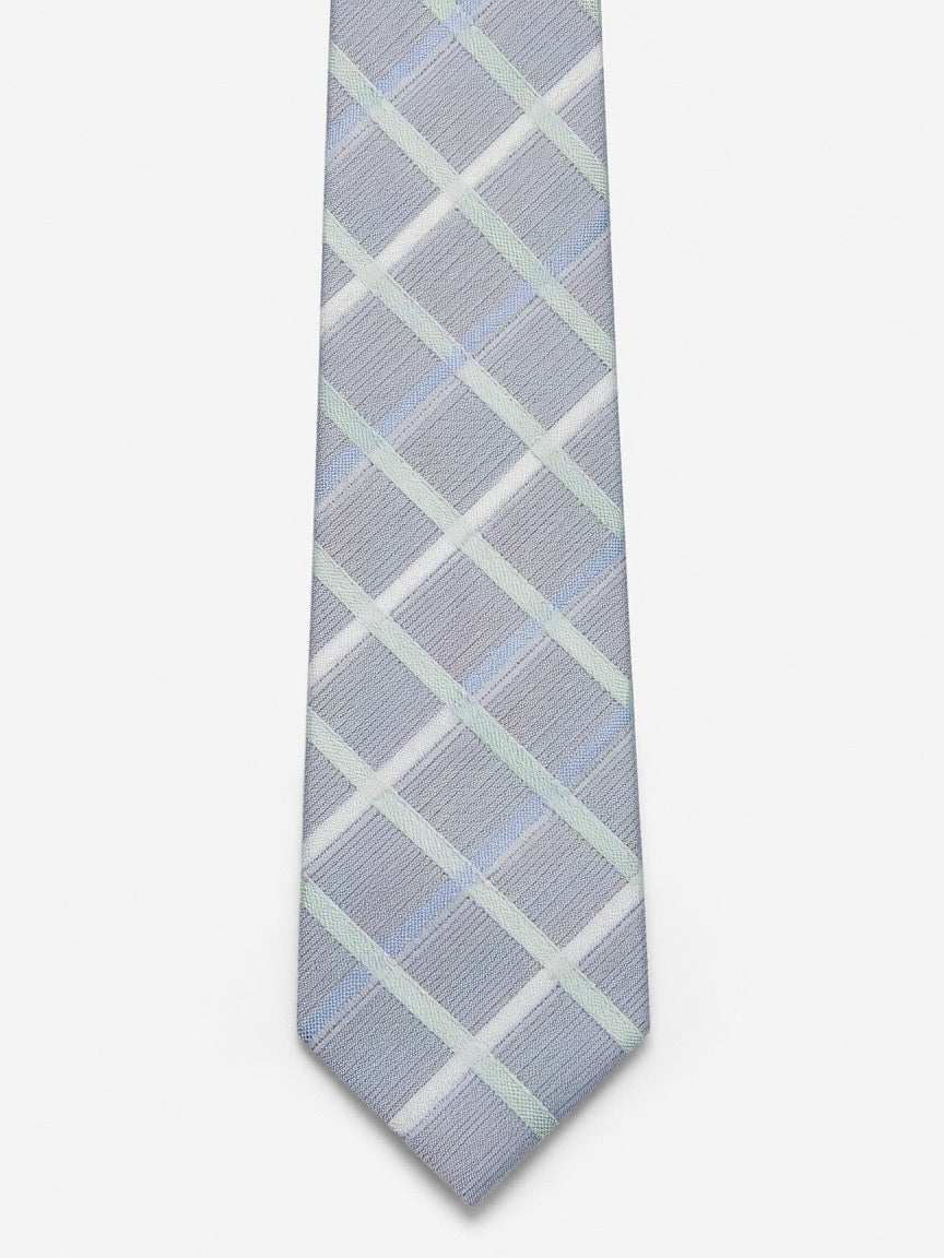 Elegant Silk Blue & Mint Grid Tie