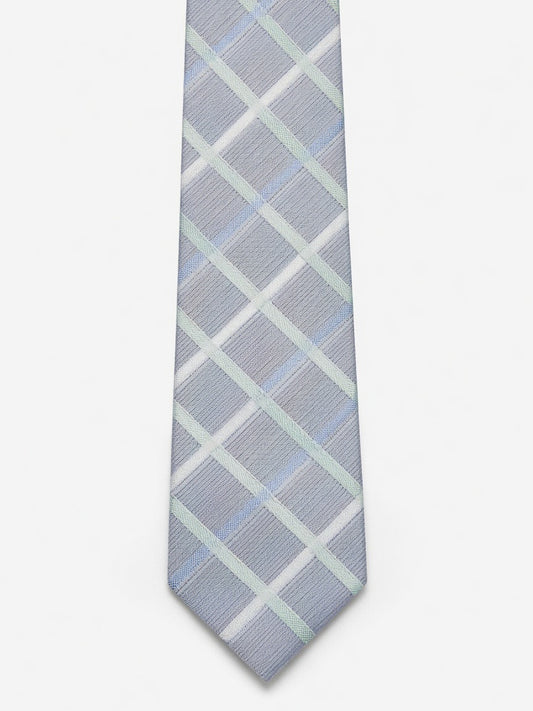 Elegant Silk Blue & Mint Grid Tie