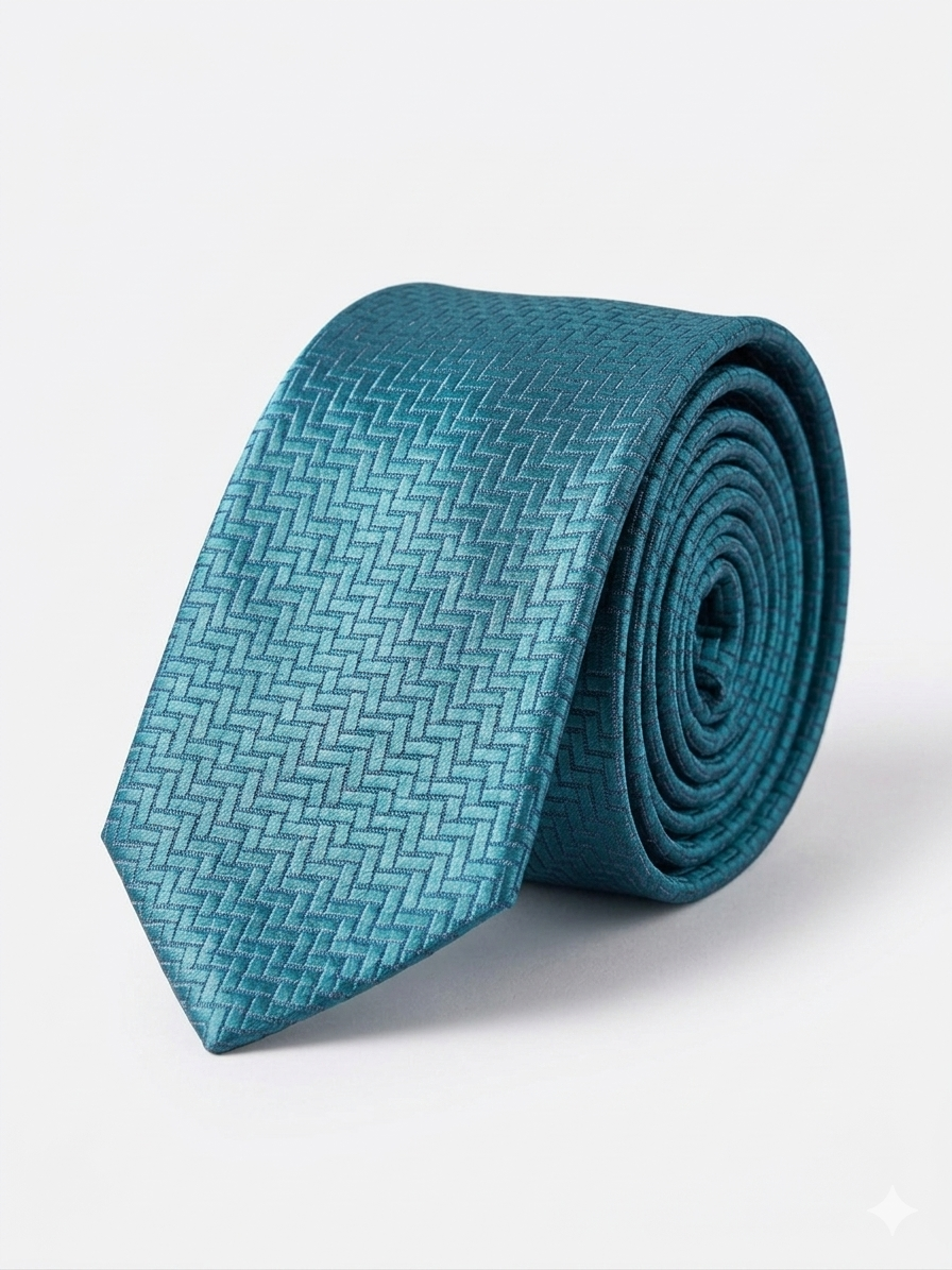 Teal Geometric Weave Silk Tie